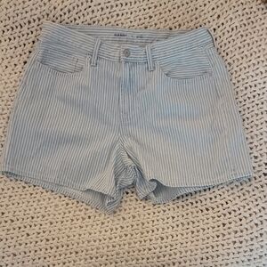 Old Navy Women's Light Blue Striped Jean Shorts, High-Rise Baggy, Size 12
